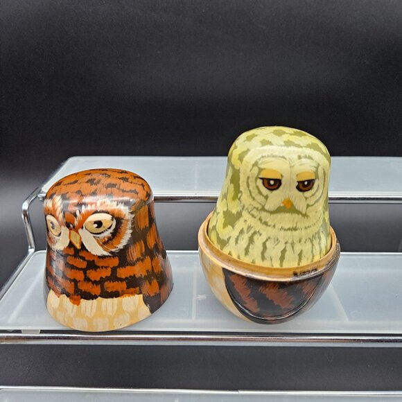 Vintage Owl Family Nesting Dolls Enesco Wooden Hand Painted 5pc Set Kitschy - Picture 9 of 14